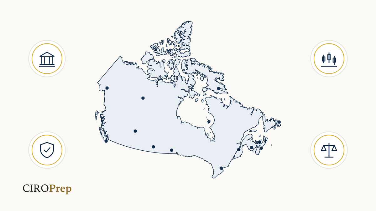 Map of Canada with four symbols: a regulator, a market, investor protection and a complaints service
