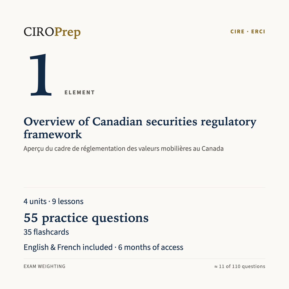 CIRE Element 1 module: Overview of Canadian securities regulatory framework · Module ERCI, élément 1 : Aperçu du cadre de réglementation des valeurs mobilières au Canada