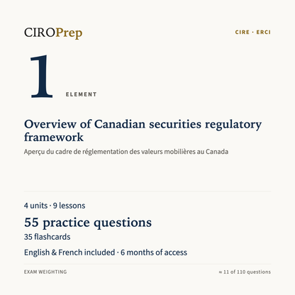 CIRE Element 1 module: Overview of Canadian securities regulatory framework · Module ERCI, élément 1 : Aperçu du cadre de réglementation des valeurs mobilières au Canada