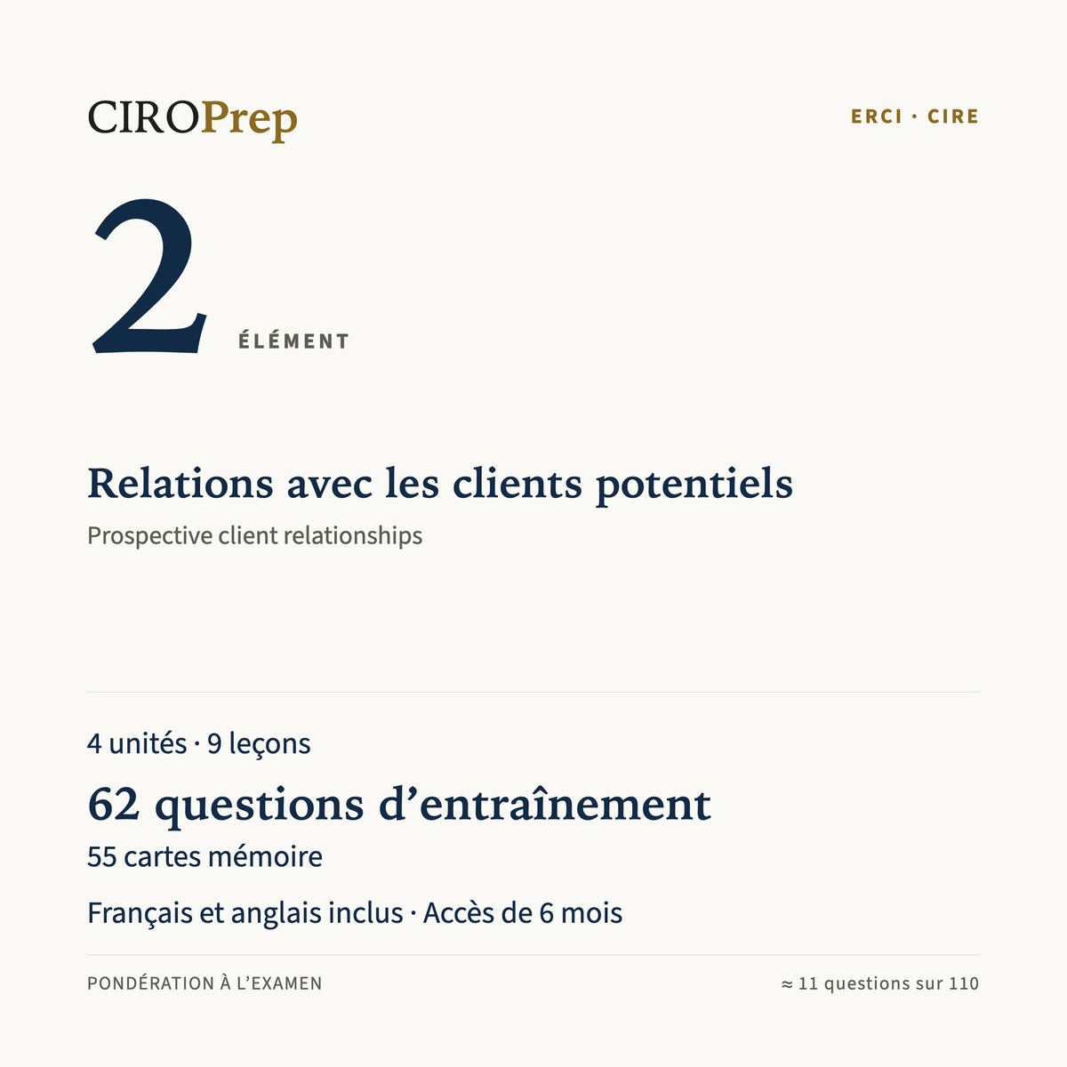 Module ERCI, élément 2 : Relations avec les clients potentiels · CIRE Element 2 module: Prospective client relationships