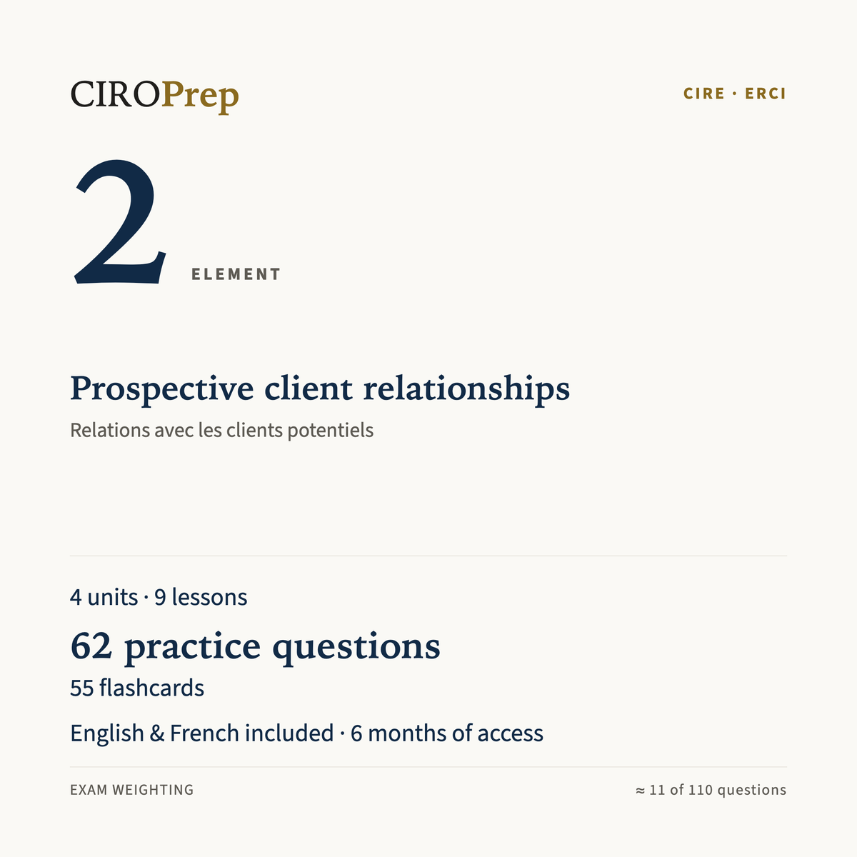 CIRE Element 2 module: Prospective client relationships · Module ERCI, élément 2 : Relations avec les clients potentiels