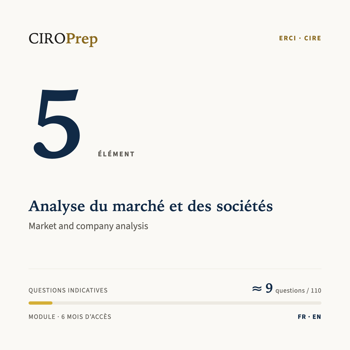 Module ERCI, élément 5 : Analyse du marché et des sociétés · CIRE Element 5 module: Market and company analysis
